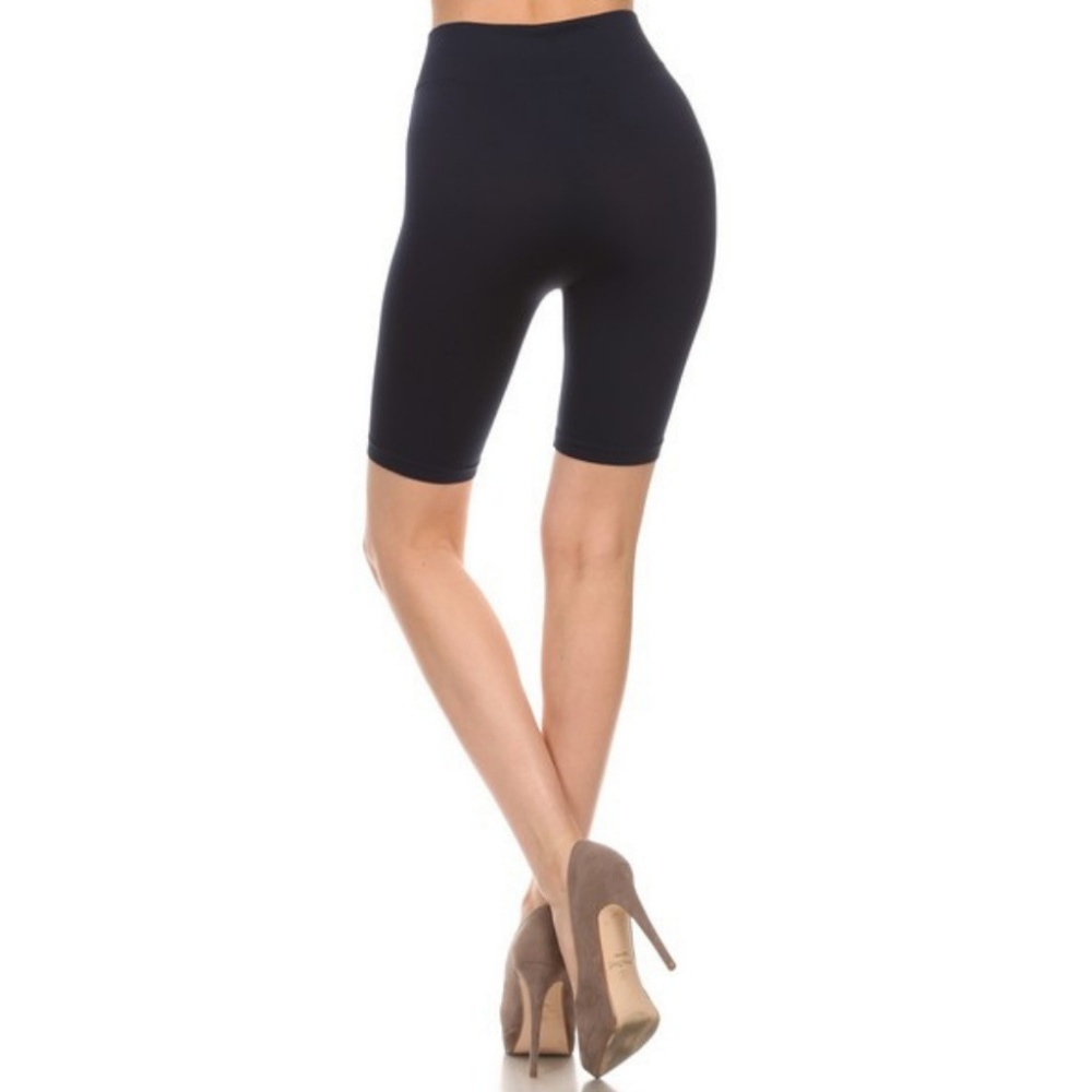 Solid Color Seamless Basic Biker Shorts Navy Blue - Picture 3 of 4